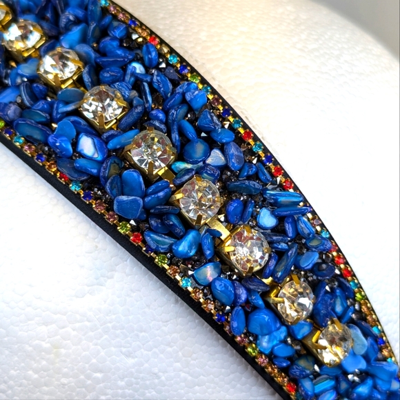 Blue Crushed Turquoise Stone & Rhinestone Embedded Headband Forsylvanas Jewelry - Picture 2 of 8